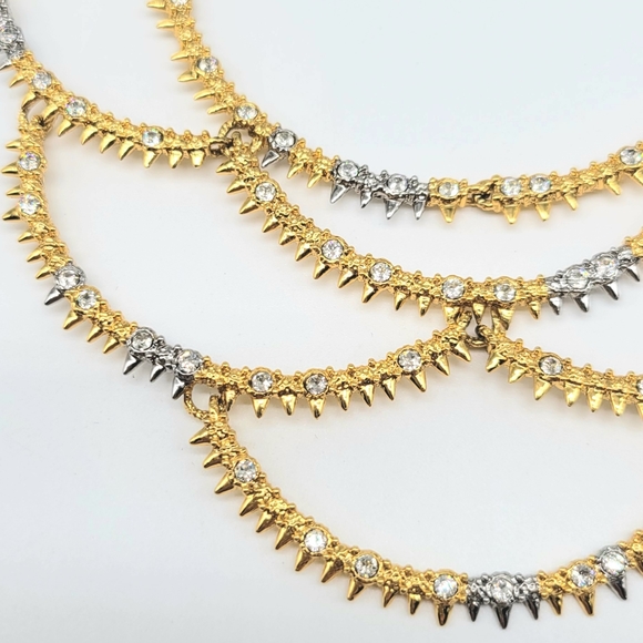Alexis Bittar Two Tone Silver and Gold Edgy Spiked Bib Necklace with Crystals - Picture 5 of 14